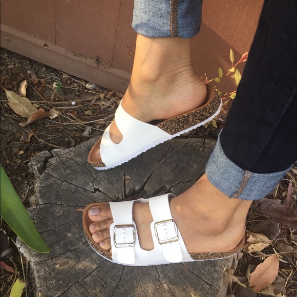 RESTOCKED❤️ white double strap cork slip on sandal - Picture 2 of 8